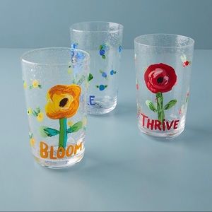 2 Anthropologie Carolyn Gavin Inspire Juice Glasses 1 Blue & 1 Yellow Set